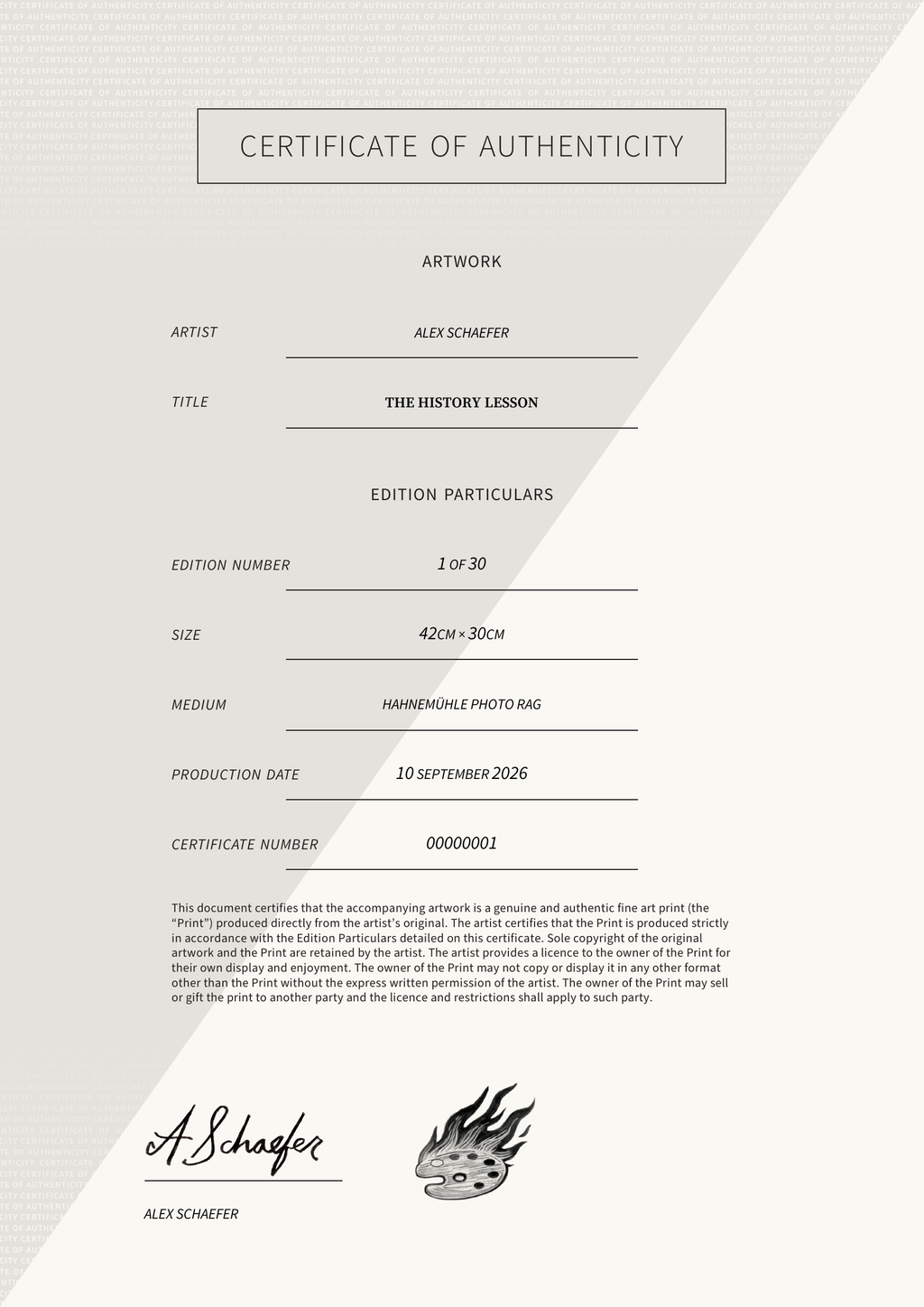 The History Lesson — Certificate of Authenticity