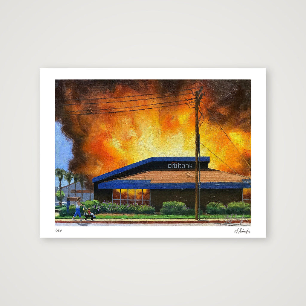 CitiBank in Flames - Escondido — 40×30cm, 16×12" Print only