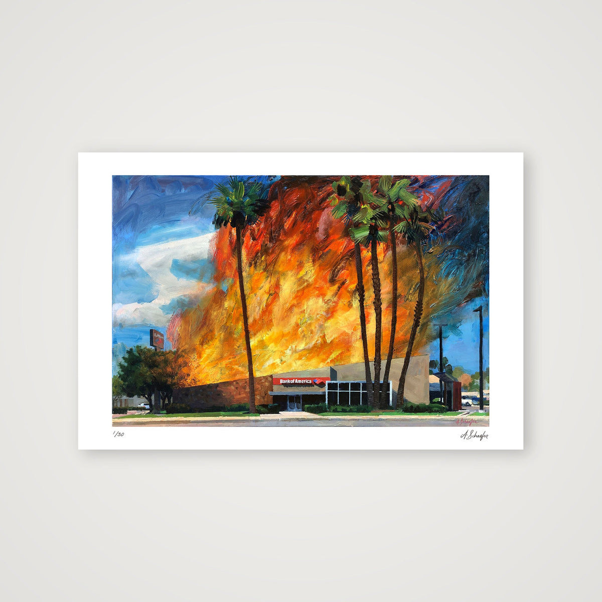 Bank of America in Flames Clairmont Mesa — 45×30cm, 18×12" Print only