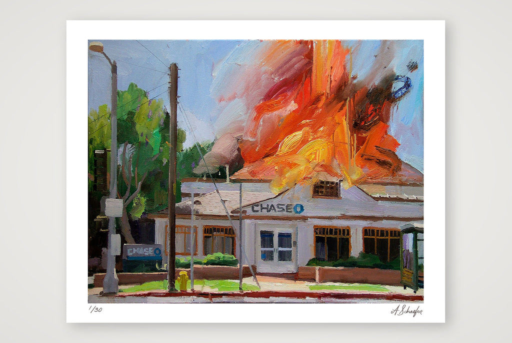 Chase Bank in Flames, Los Feliz CA — 35×28cm, 14×11" Print only