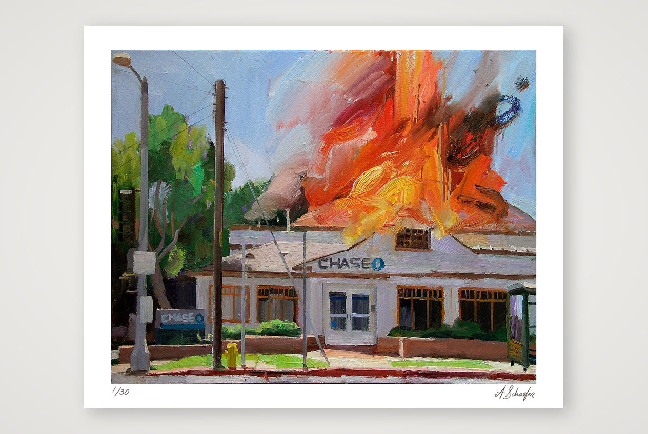 Chase Bank in Flames, Los Feliz CA — 35×28cm, 14×11" Print only