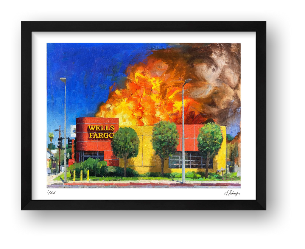 Wells Fargo in Flames - Van Nuys — framed